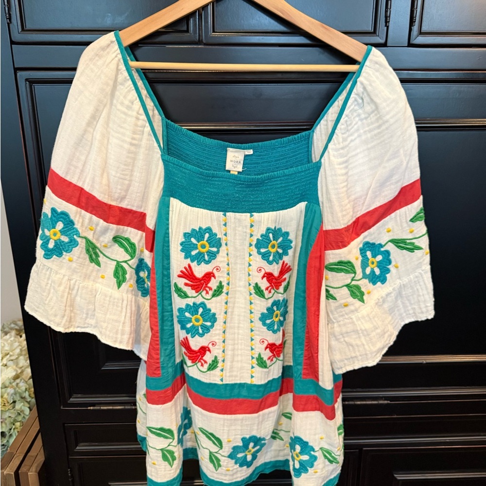 Anthropologie Embroidered Puff Sleeve Blouse